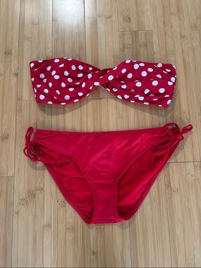 Mossimo Supply Co. Red Polka Dot Bandeau Bikini Set